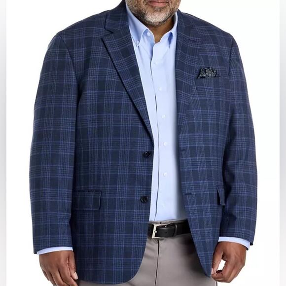 Oak Hill Denim Plaid Sport Coat Classic Double Button Single Breast Blazer 3XLT - Picture 11 of 11